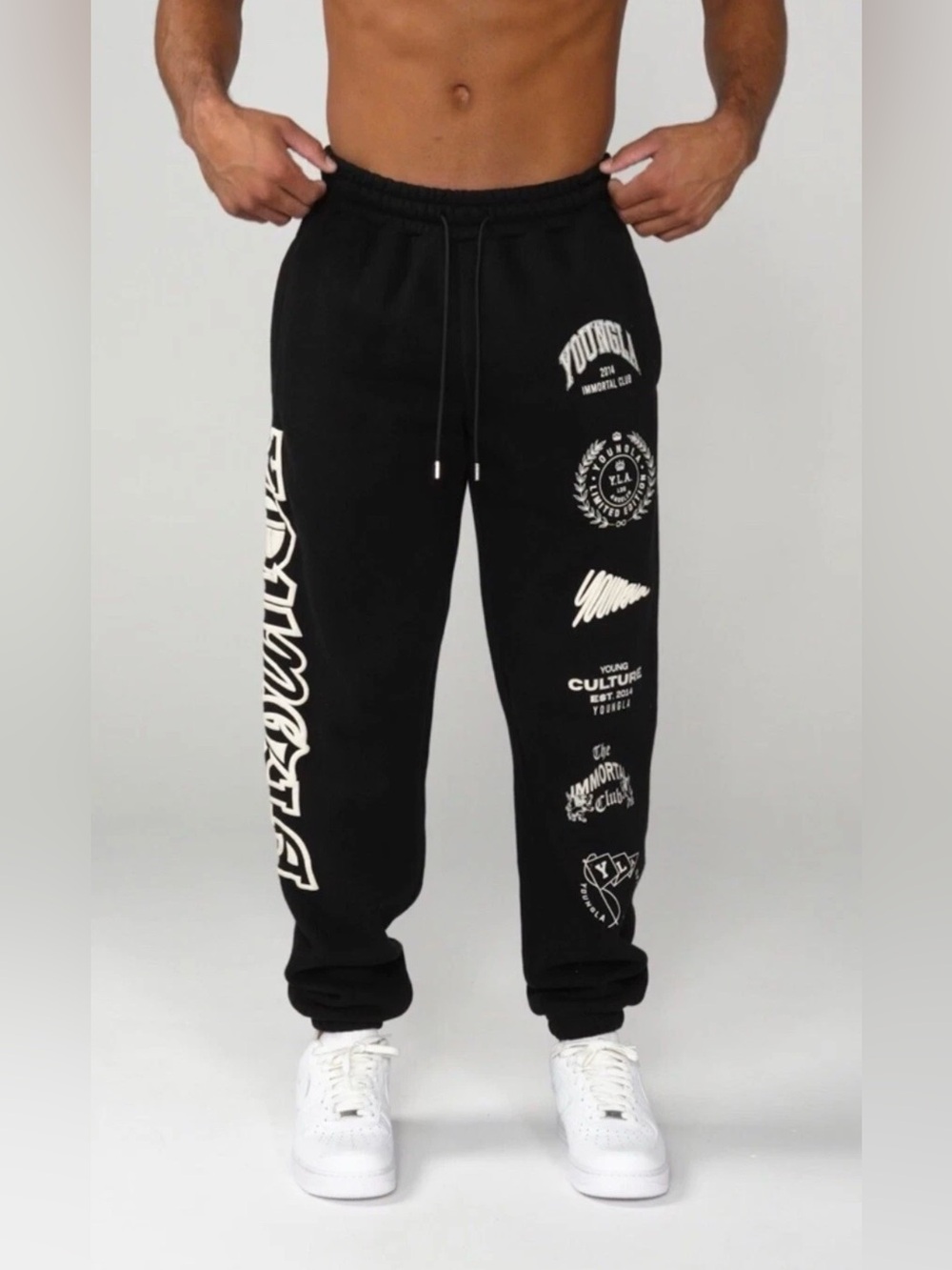 Young LA Men’s Immortal Club Black Elastic Waist Drawstring Joggers Size M